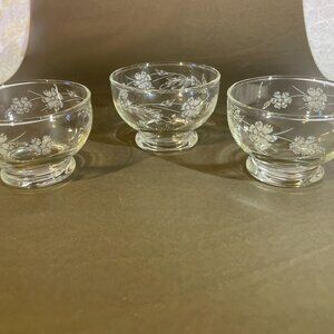 Vintage 3 Floral Etched Custard Cups 3.5x2.5 (1388)